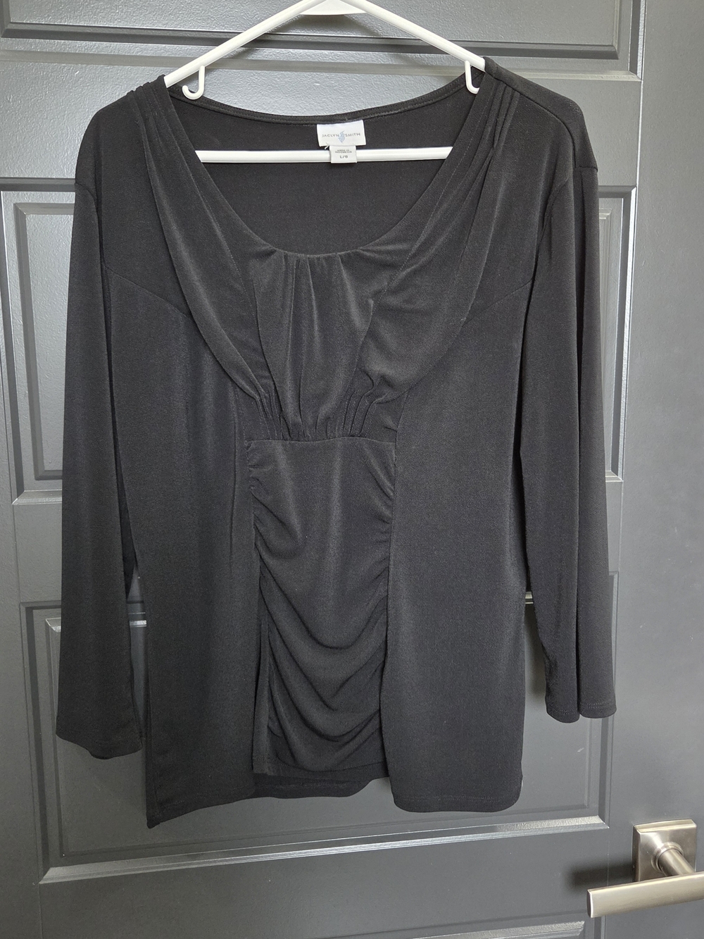 Jaclyn Smith Black Ruched Scoop-Neck Long Sleeve Tunic